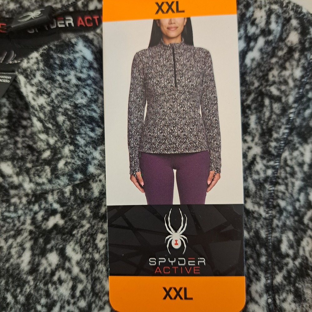 Spyder‎ 1/4 Zip Pullover Womens XXL Black White NWT Fleece Thumbhole 893-255-B8